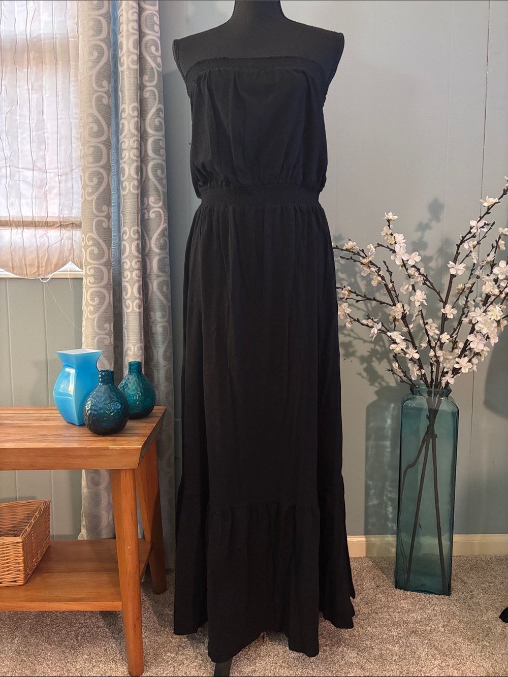 Anthropologie Daily Practice Strapless Cotton Tiered Maxi Dress